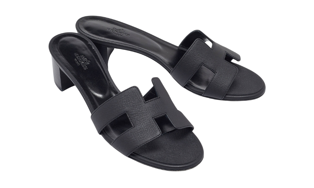 Hermès Leather Oasis Slide Sandals "Black"