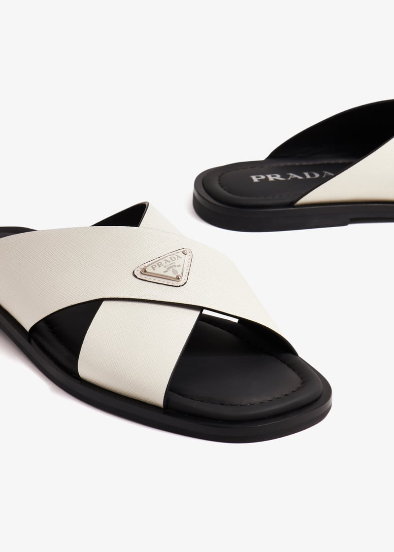 Prada suede crisscross slides White