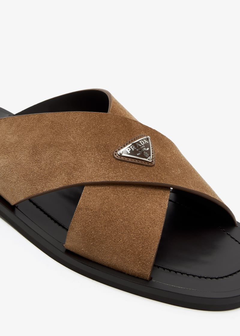 Prada suede crisscross slides tabaco