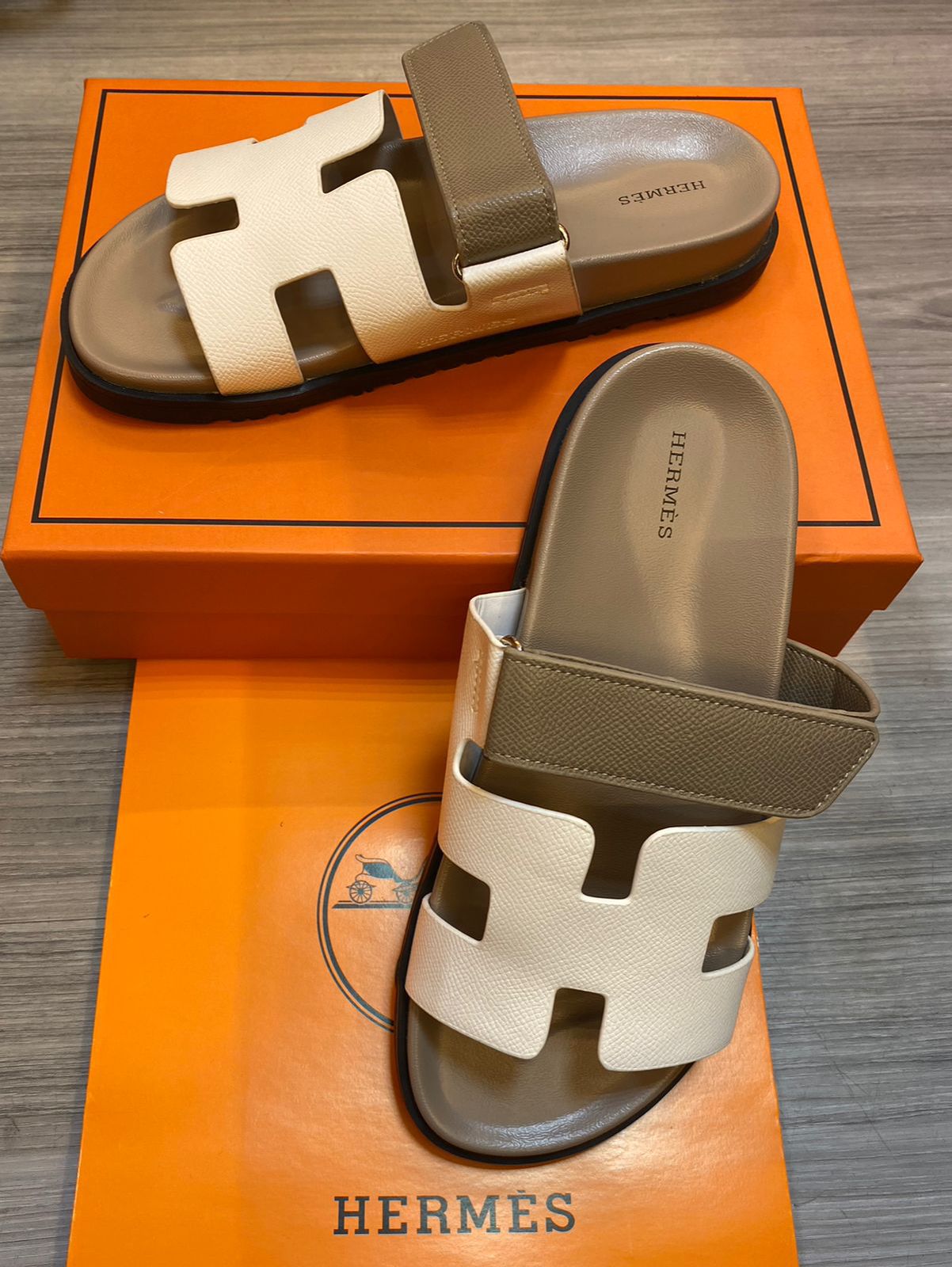 Hermes Chypre White Beige Sandals